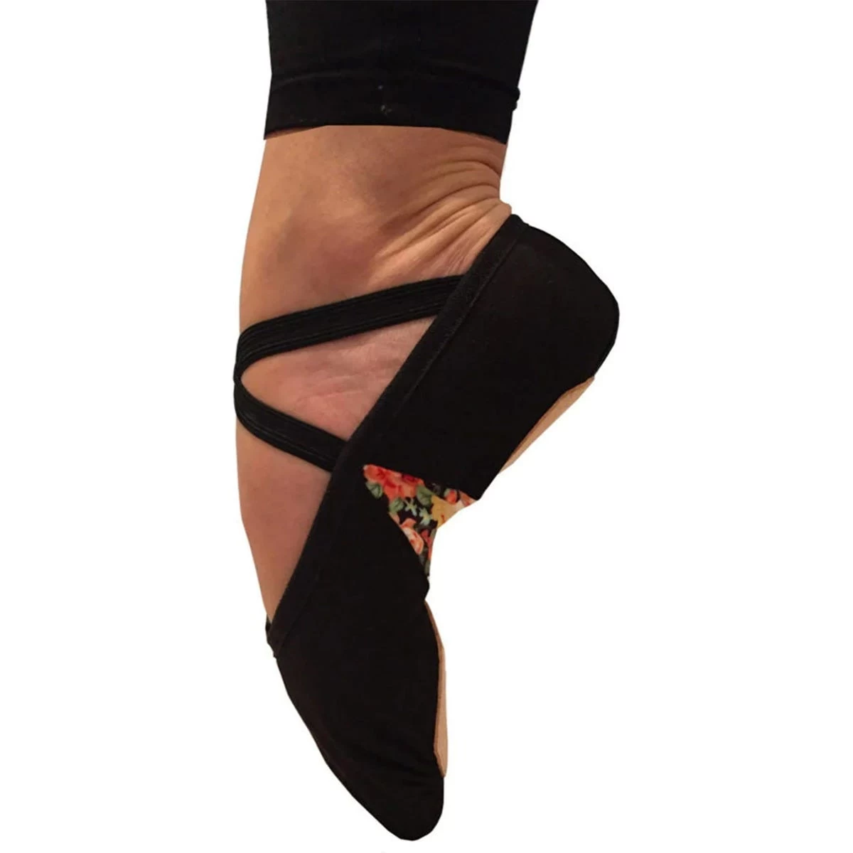 Basilica Floral Panelled Adults Canvas Ballet Shoes - Image 3