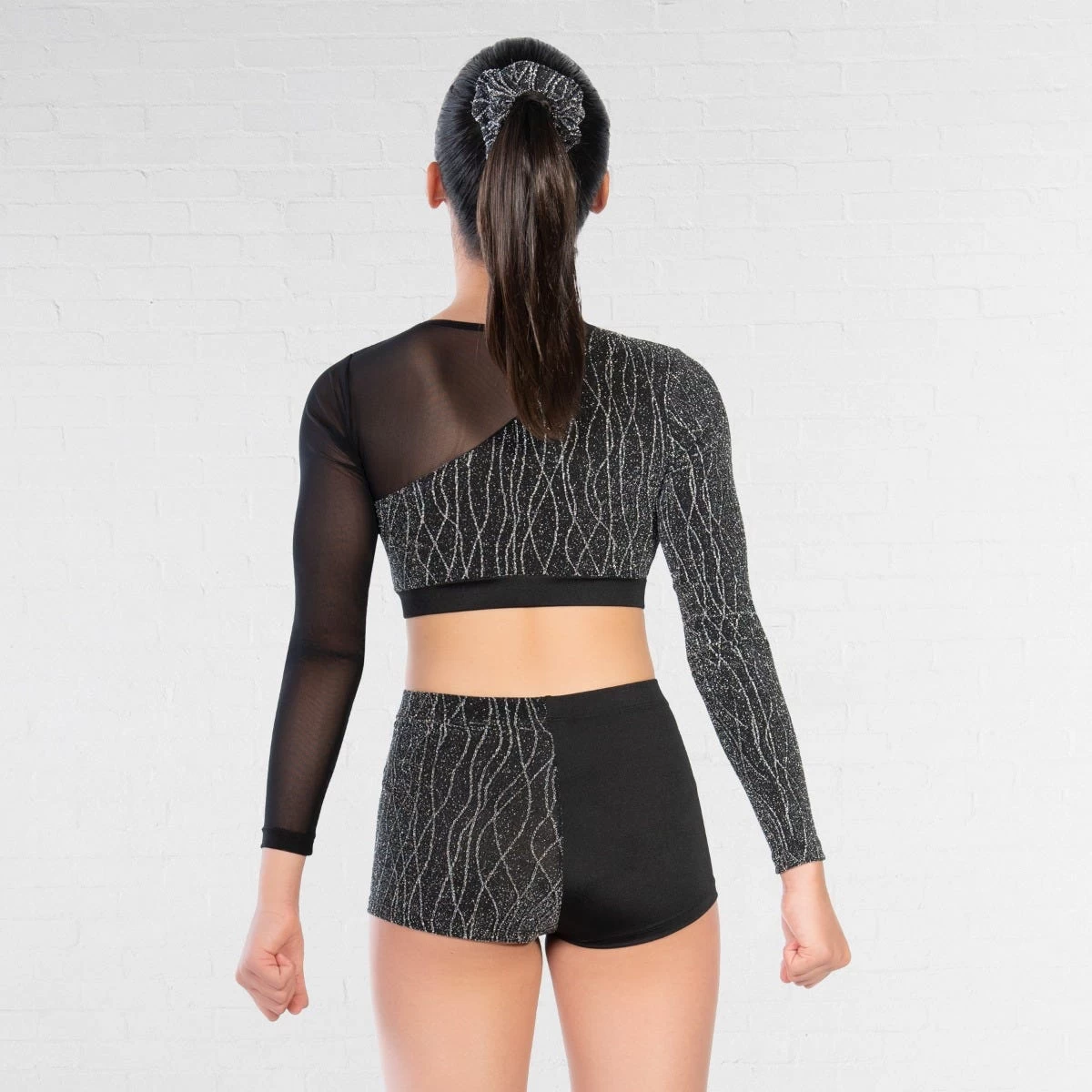 1st Position Asymmetrical Lurex And Mesh Panelled Crop Top And Shorts - Image 4