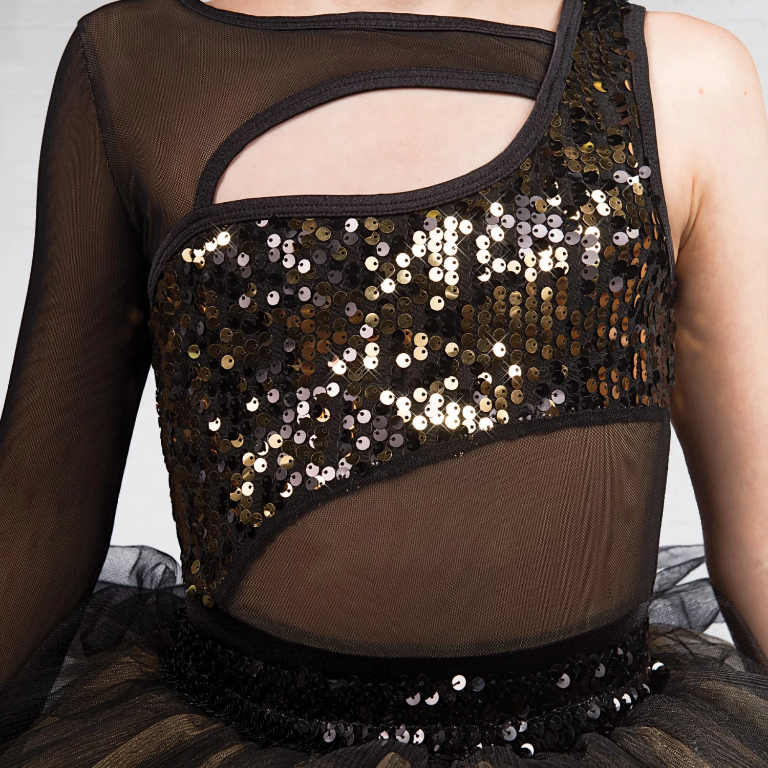 1st Position 1-Sleeved Sequin Mesh Unitard With Separate Tutu - Image 3