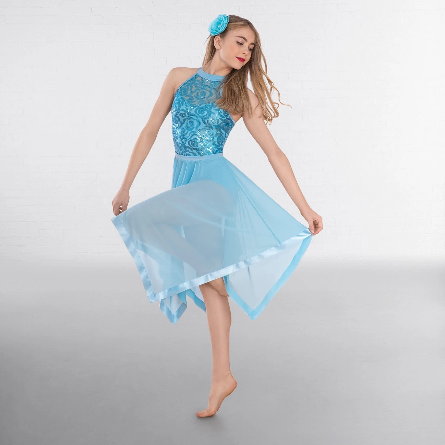 1st Position Halterneck Sequin Lyrical Dress With Handkerchief Skirt - Image 3