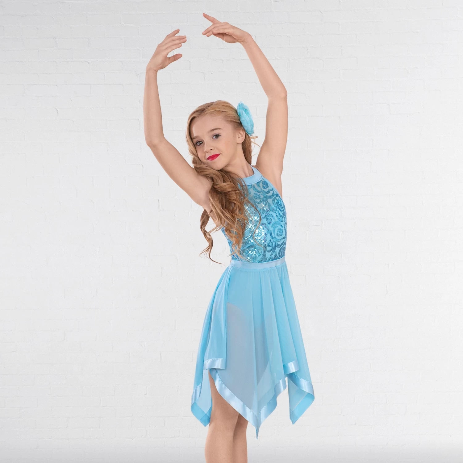 1st Position Halterneck Sequin Lyrical Dress With Handkerchief Skirt - Image 4