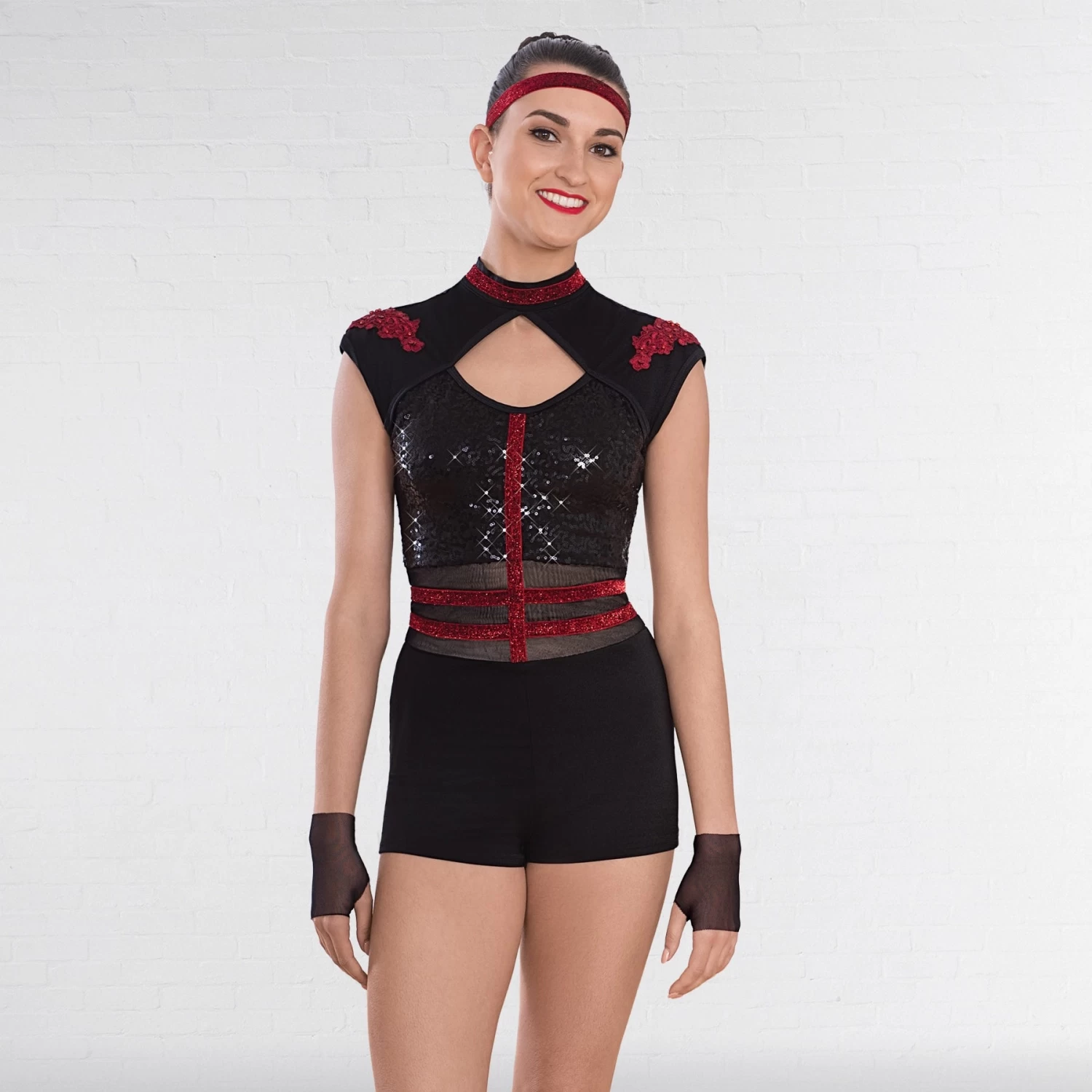 1st Position Cap Sleeved Sequin Unitard With Cutaway Panels - Image 3