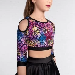 1st Position Cold Shoulder Multi Crop Top And Skirt Two Piece