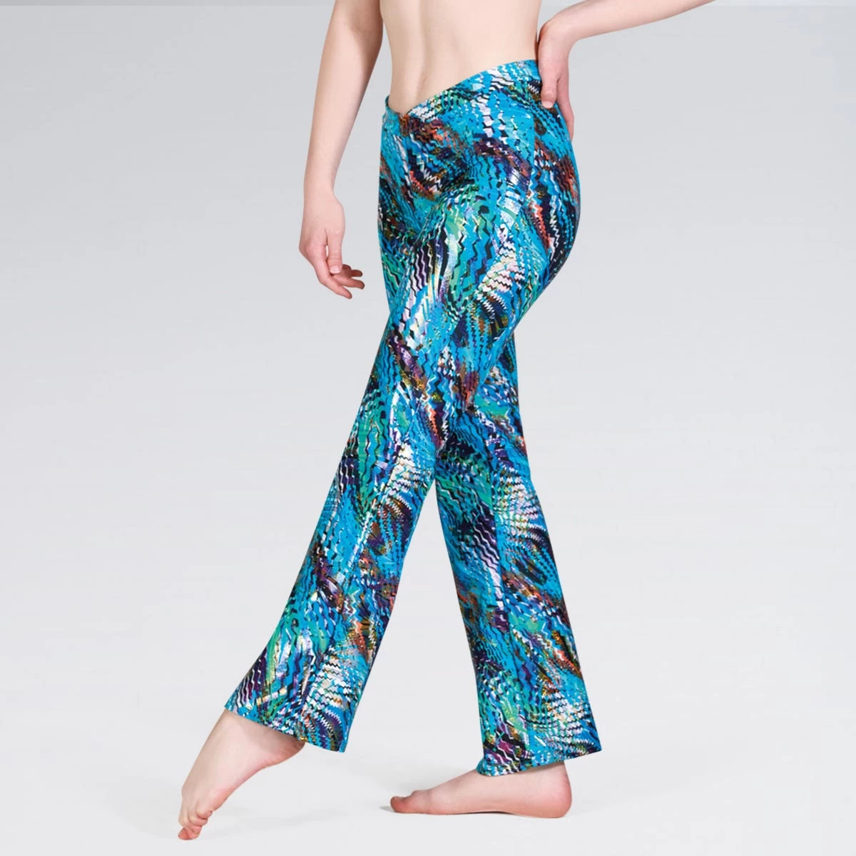 1st Position Value V Front Jazz Pants Nylon Geometric Rainbow Foil