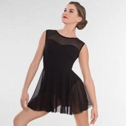 1st Position Mesh Panel Sweetheart Neck Skirted Leotard