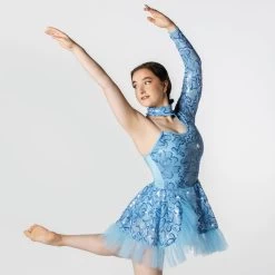 1st Position Scooped Neck Sequinned Dress With Frill Trim