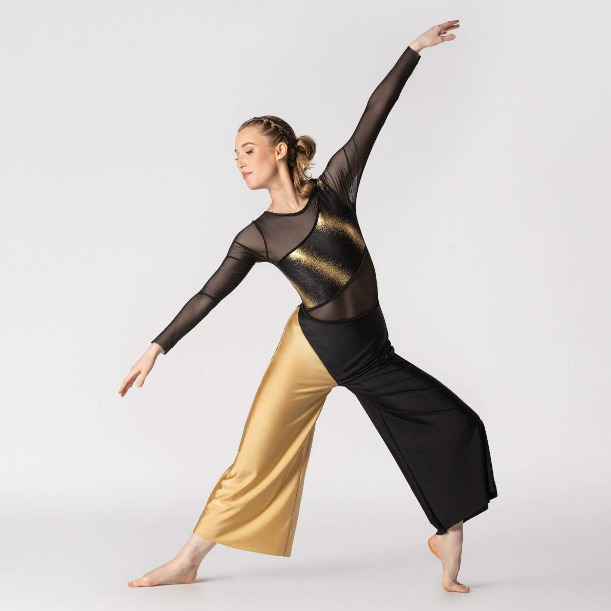 1st Position Diagonal Panelled Catsuit With Mesh Sleeves And Back