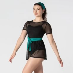 1st Position Mesh Overlay Biketard With Contrast Sash