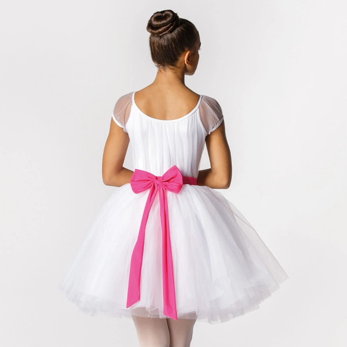 1st Position Scoop Neck Net Overlay Romantic Tutu With Contrasting Bow Trim - Image 2