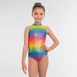 1st Position Jill Polo Neck Printed Leotard Rainbow Foil